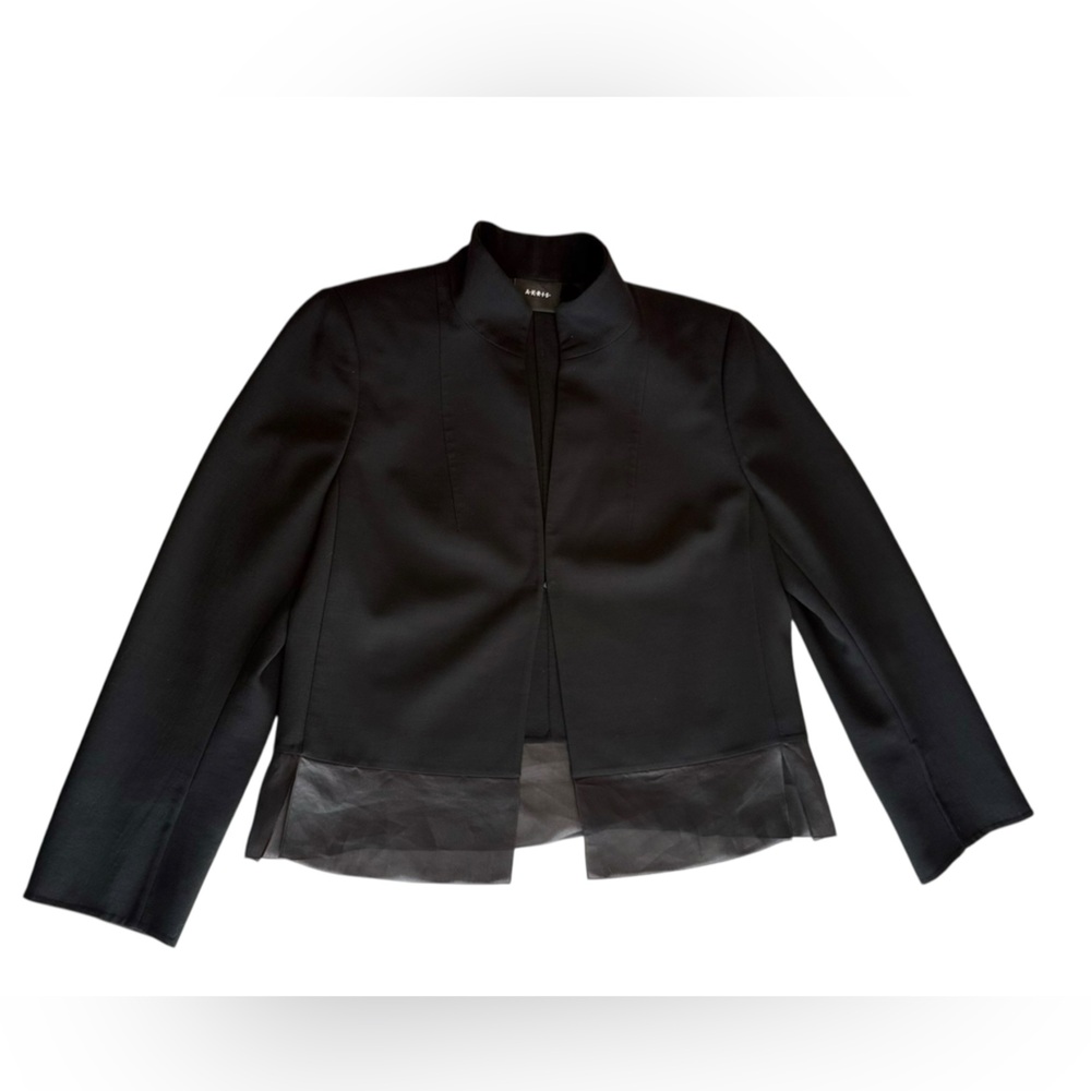 Akris Black Structured Jacket Sheer Hem Detail Size 44